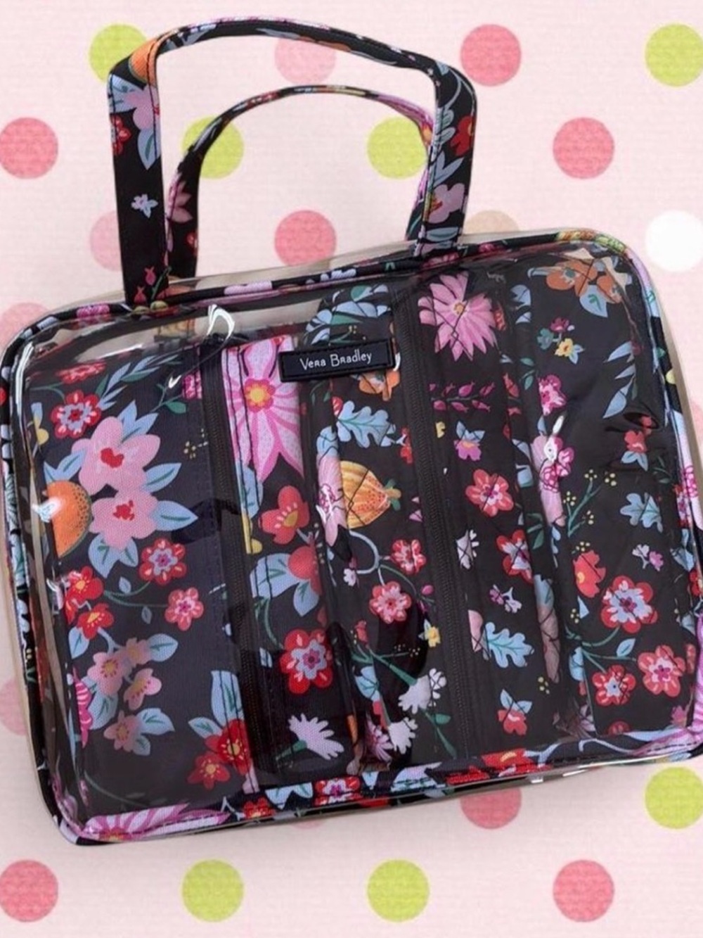 Vera Bradley Black Floral Clear Train Cosmetic Case